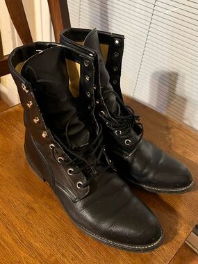 Vintage Black Leather Boots Lace Up Women’s size 7